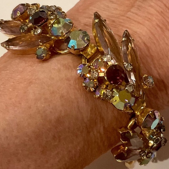 Amazing Vintage 50s Delizza and Elster Bracelet Topaz and Borealis - Picture 4 of 6